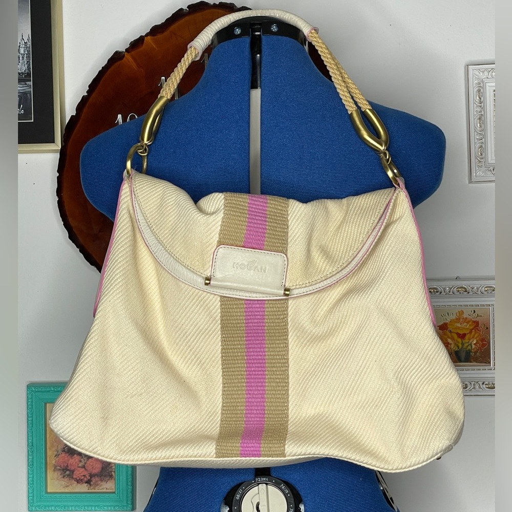 Leather and Canvas Vintage Hogan Shoulder Bag